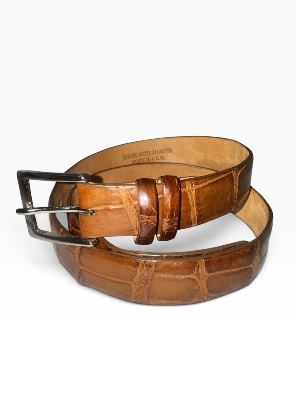 W. Kleinberg Genuine Matte Alligator Leather Men's Belt in Cognac Brown Size 34